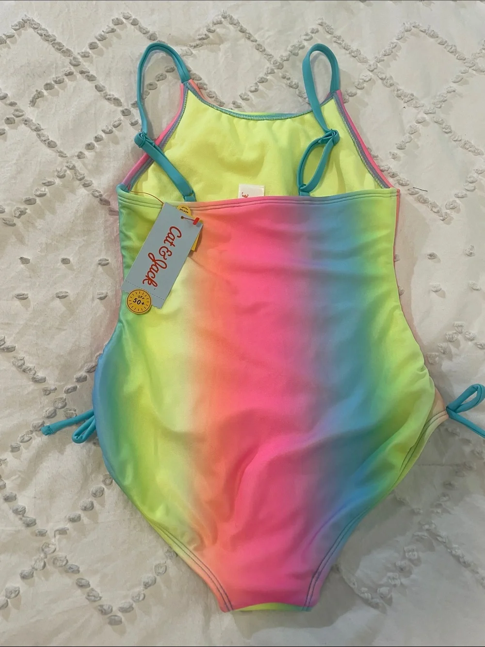 Cat & Jack Rainbow Gradient One-Piece Swimsuit - Pink, Yellow, Blue, Green nwt